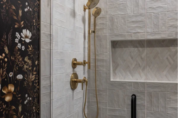 fort collins bathroom remodel glass shower herringbone tile
