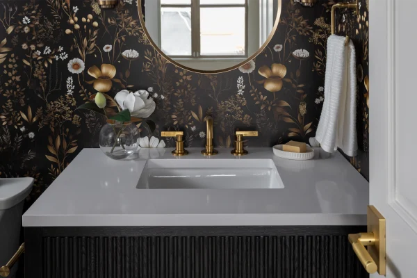 whole home remodel fort collins bathroom floral wallpaper