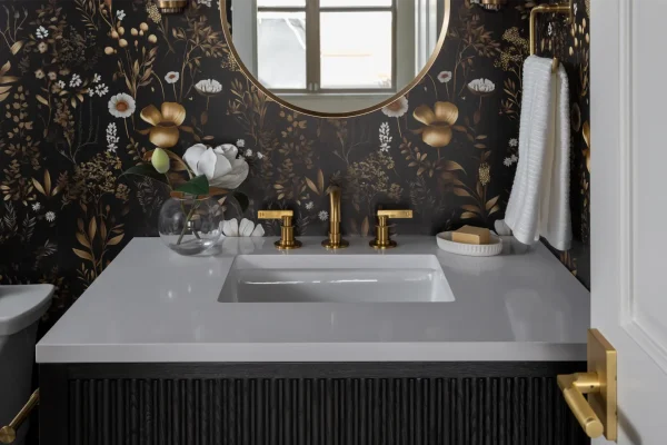 whole home remodel fort collins bathroom floral wallpaper